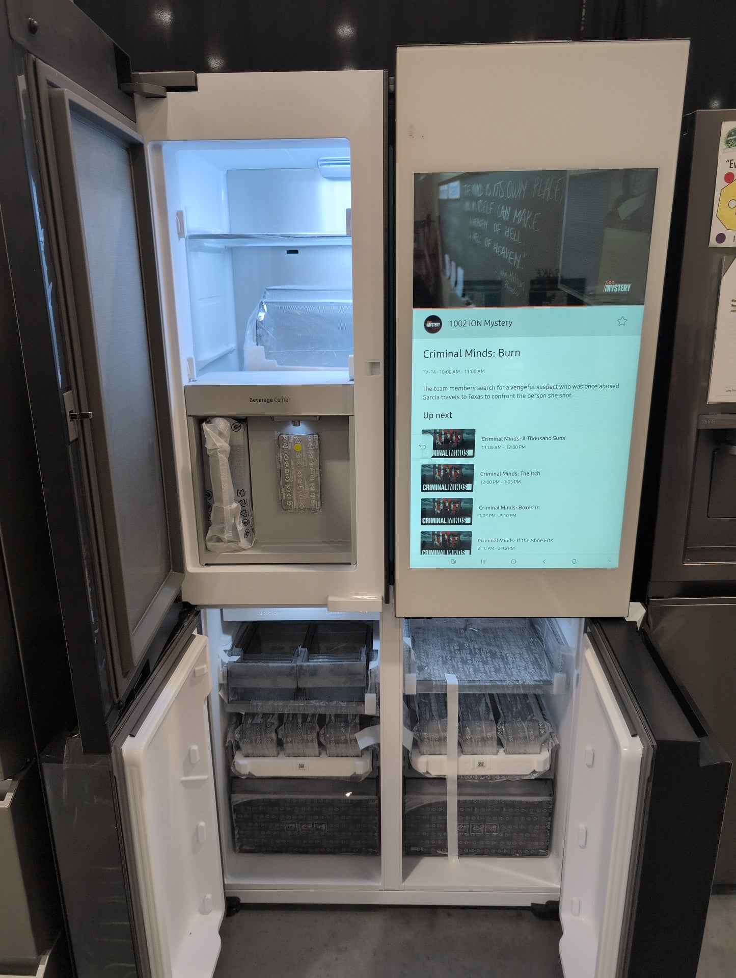 Samsung RF23DB990012AA Bespoke Counter Depth 4-Door Flex™ Refrigerator (23 cu. ft.) with AI Family Hub™+ and AI Vision Inside™ in White Glass