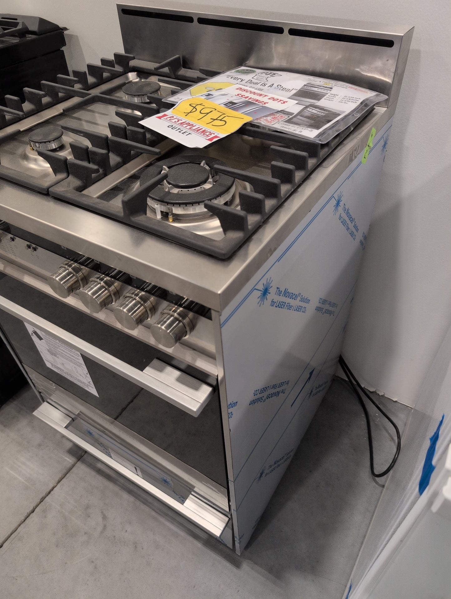Fisher & Paykel Series 5 Contemporary Series  OR24SDMBGX2N 24 Inch Pro-Style Gas Range with 2.5 cu. ft. Convection Oven, 4 Sealed Burners, Wok Burner, Flame Failure Protection, Liquid Propane Compatible and Storage Drawer