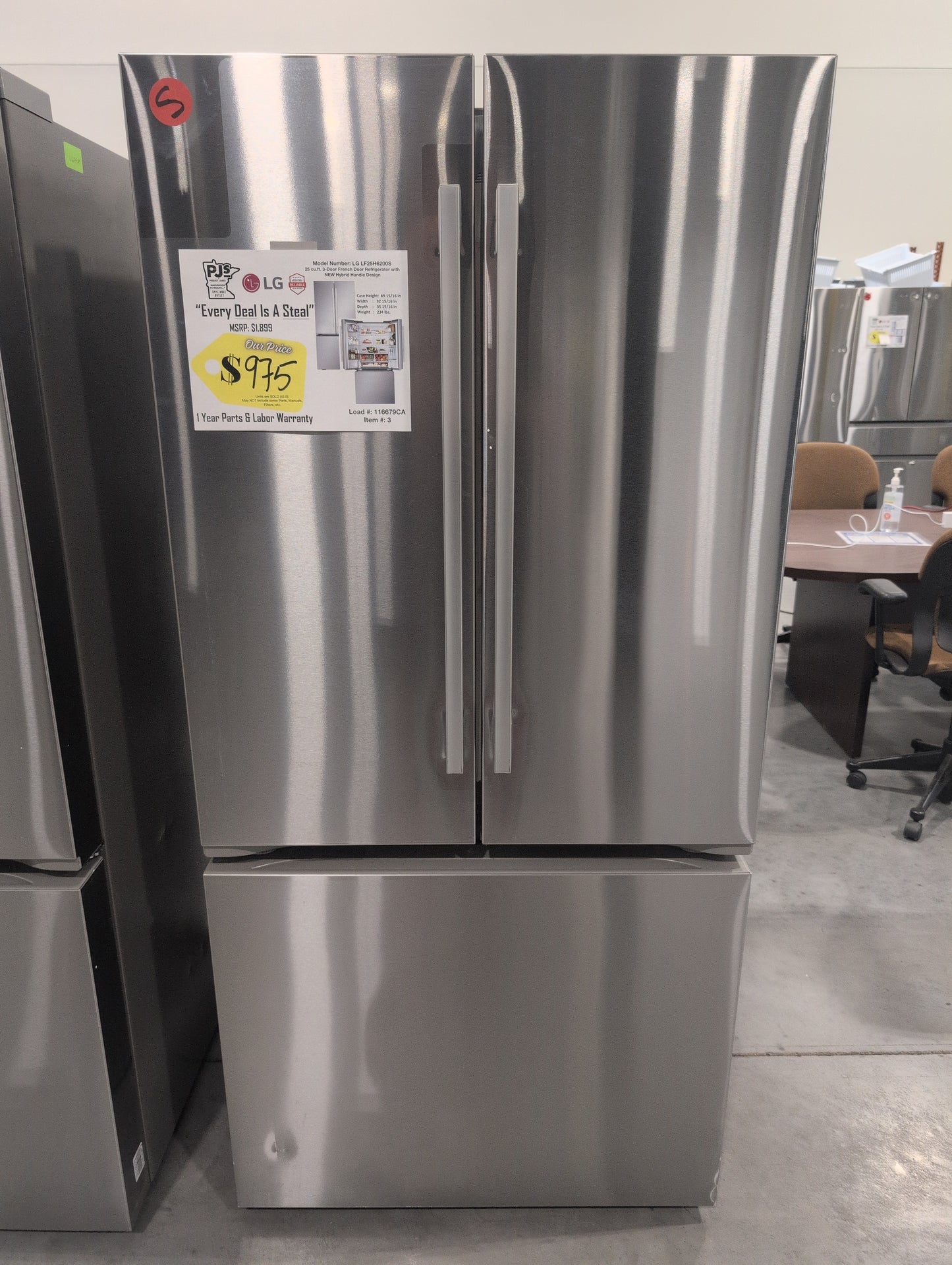 LG LF25H6200S 33 Inch French Door Refrigerator with 25 cu. ft. Capacity, IcePlus™ Icemaker, Wi-Fi Enabled, SmartDiagnosis™, Glide N' Serve® Drawer, 6 Door Bins, Crispers, ADA Compliant, and ENERGY STAR® Qualified