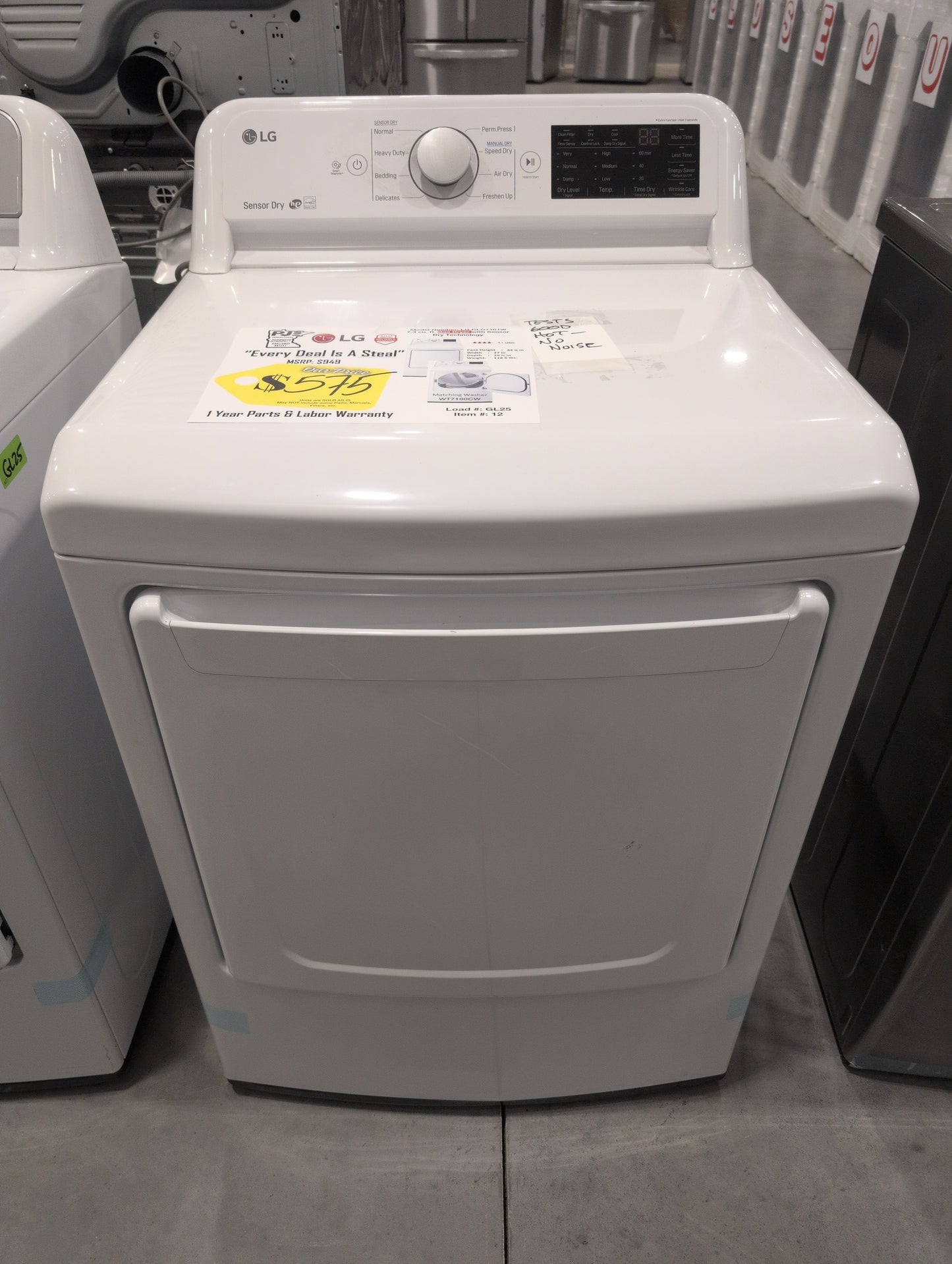 LG DLG7101W 27 Inch Gas Dryer with 7.3 Cu. Ft. Capacity, FlowSense™ Duct Clogging Indicator, Aluminized Alloy Steel Drum, LoDecibel™ Quiet Operation, 8 Dry Programs, Sensor Dry, Bedding, Add GarWrinkle Care, and ENERGY STAR® Certified