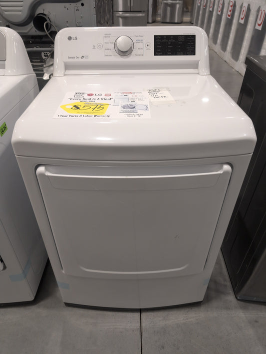 LG DLG7101W 27 Inch Gas Dryer with 7.3 Cu. Ft. Capacity, FlowSense™ Duct Clogging Indicator, Aluminized Alloy Steel Drum, LoDecibel™ Quiet Operation, 8 Dry Programs, Sensor Dry, Bedding, Add GarWrinkle Care, and ENERGY STAR® Certified