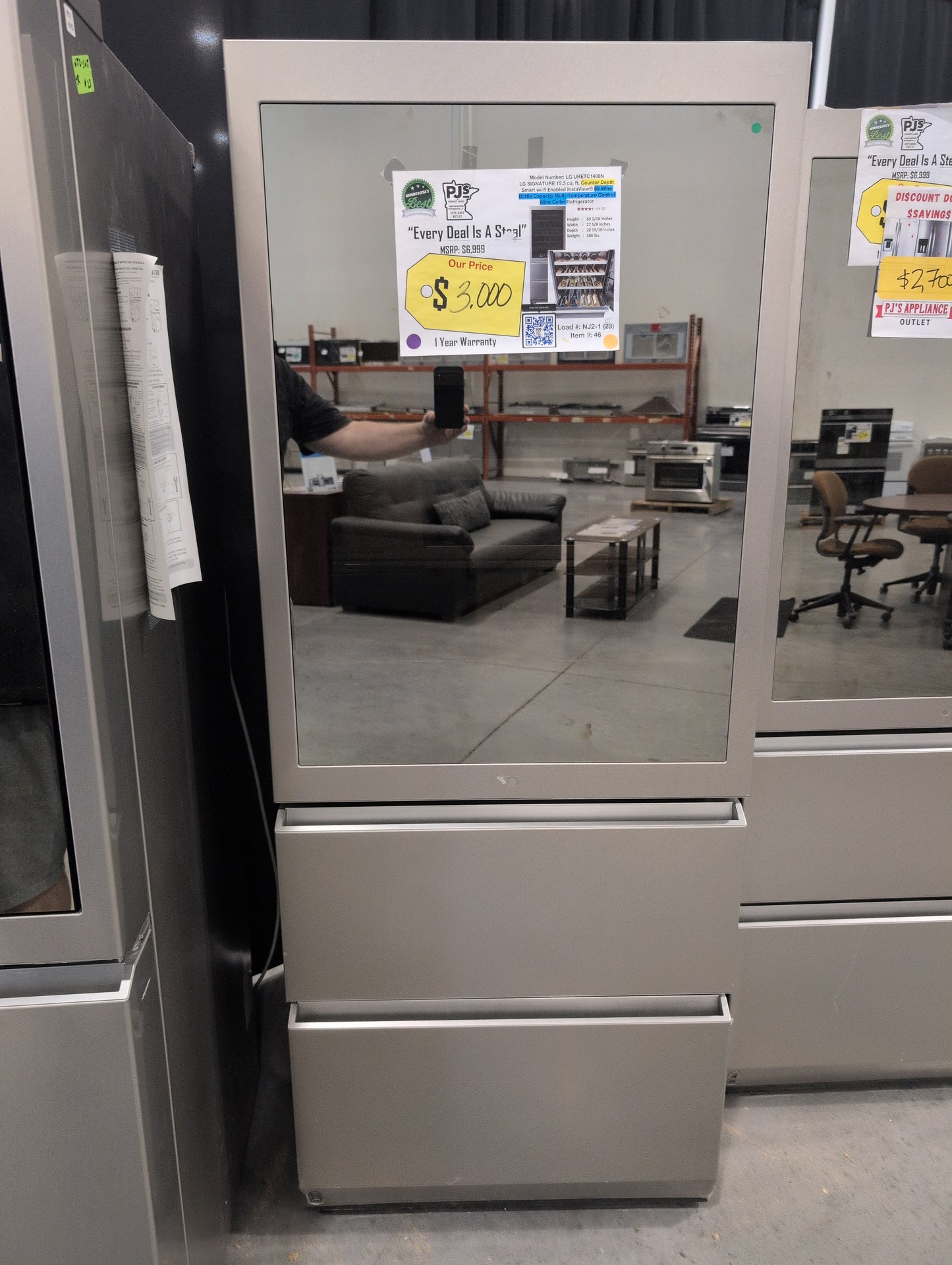 LG URETC1408N SIGNATURE 15 cu. ft. Smart wi-fi Enabled InstaView® Wine Cellar Refrigerator