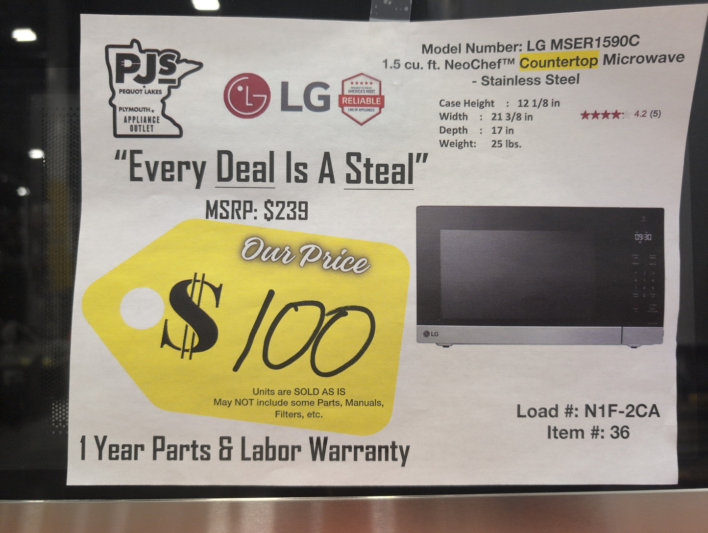 LG MSER1590C  1.5 cu. ft. NeoChef™ Countertop Microwave - Stainless Steel