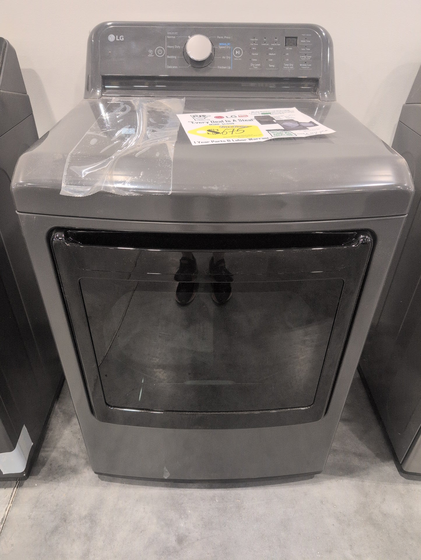 LG  DLE7150M 27 Inch Electric Dryer with 7.3 Cu. Ft. Capacity, 8 Dryer Programs, Sensor Dry, Dial-A Cycle™ Knob, FlowSense™ Duct Clogging Indicator, and Energy Star Certified: Middle Black