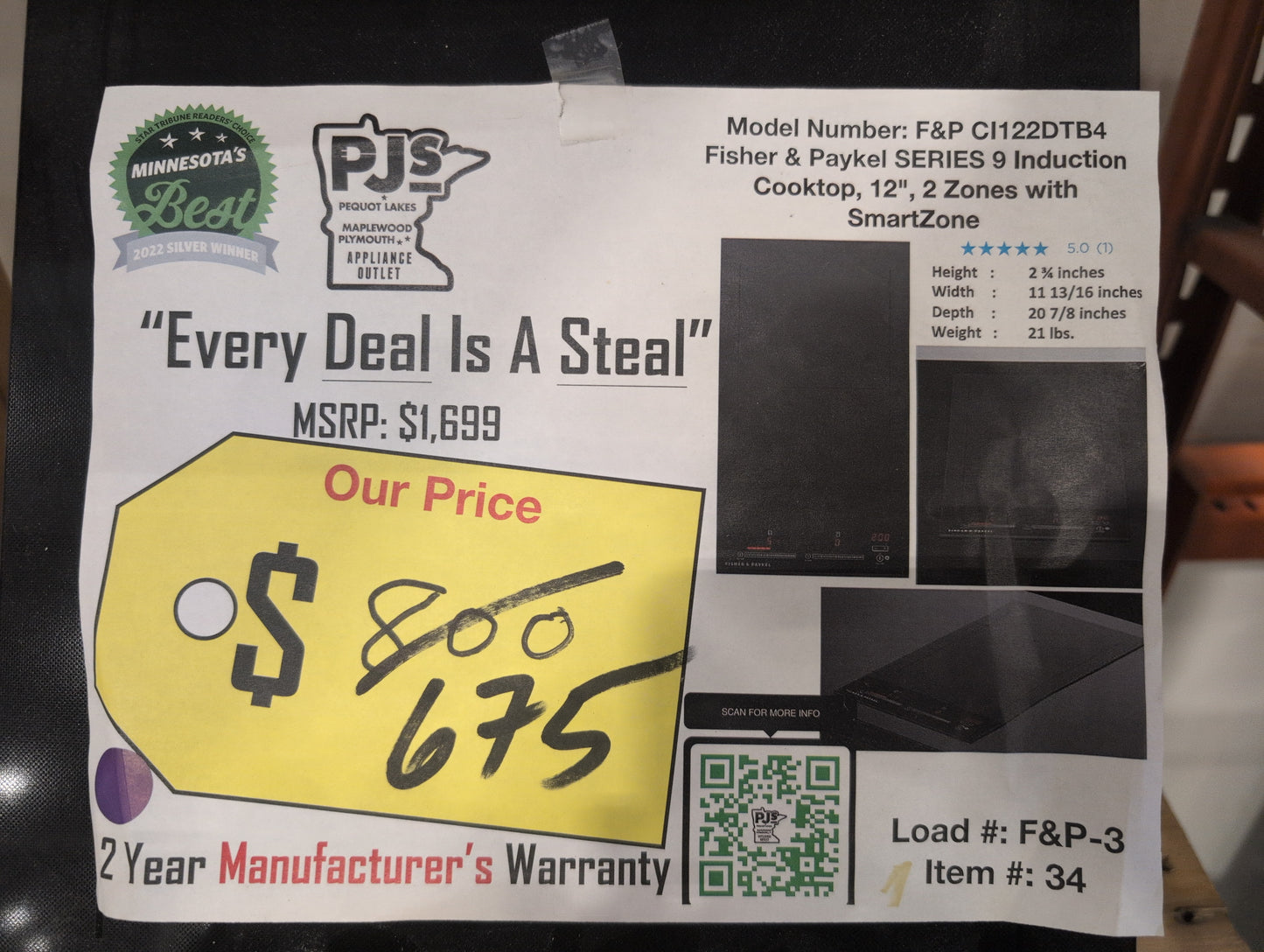 Fisher & Paykel Series 9 Contemporary Series  CI122DTB4 Induction Cooktop with Smoothtop Glass Surface, SmartZone, PowerBoost, Touch&Slide, GentleHeat, Auto Cut-Off Timer, Child Safe and ADA Compliant: 12 Inches, 2 Cooking Zones