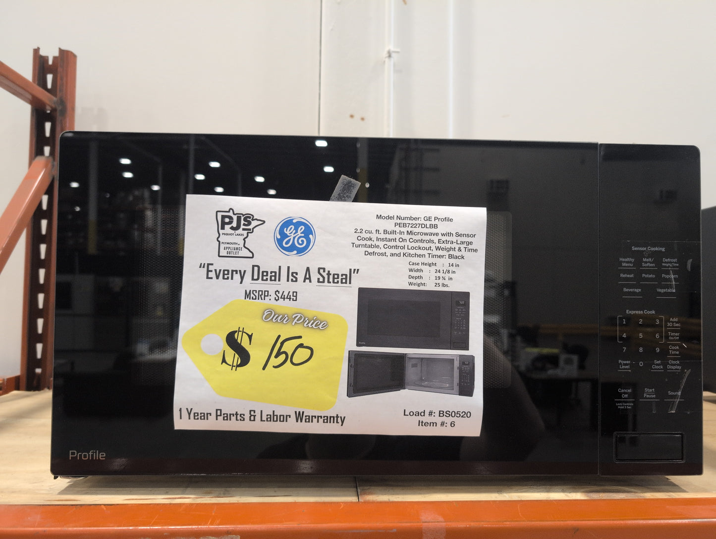 GE Profile PEB7227DLBB 2.2 cu. ft. Built-In Microwave with Sensor Cook, Instant On Controls, Extra-Large Turntable, Control Lockout, Weight &amp; Time Defrost, and Kitchen Timer: Black
