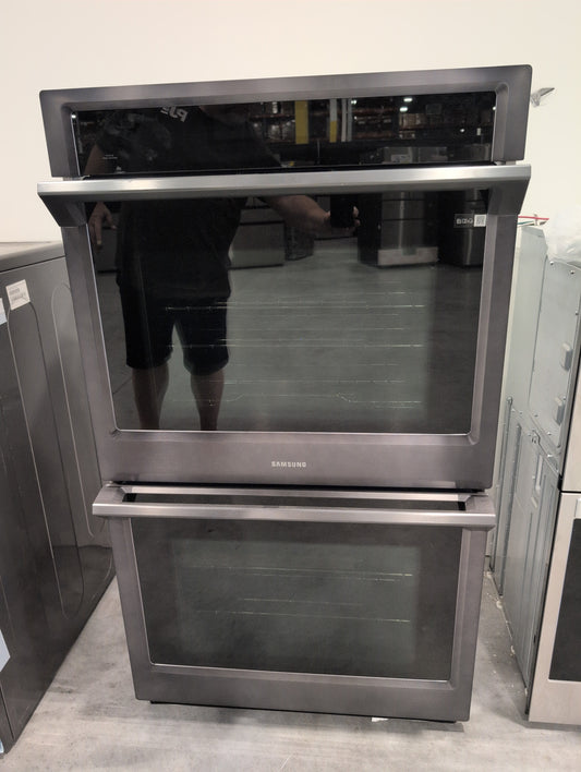 Samsung NV51K6650DG/AA 30 Inch Electric Double Wall Oven with 10.2 cu. ft. Total Capacity, Steam Cook, Dual Convection, Rapid Preheat, Delay Bake, Electronic Touch Display, Wi-Fi Enabled Temperature Probe and Hybrid Self Clean: Black Stainless Steel
