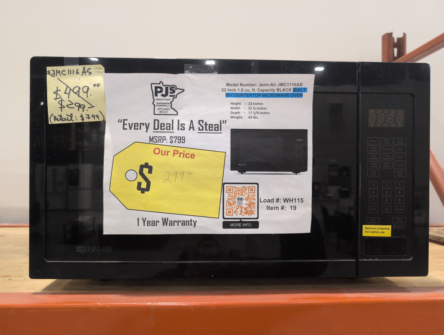 JENNAIR JMC1116AB 22 Inch Built-In Countertop Microwave Oven with 1200 Cooking Watts: Black Floating Glass