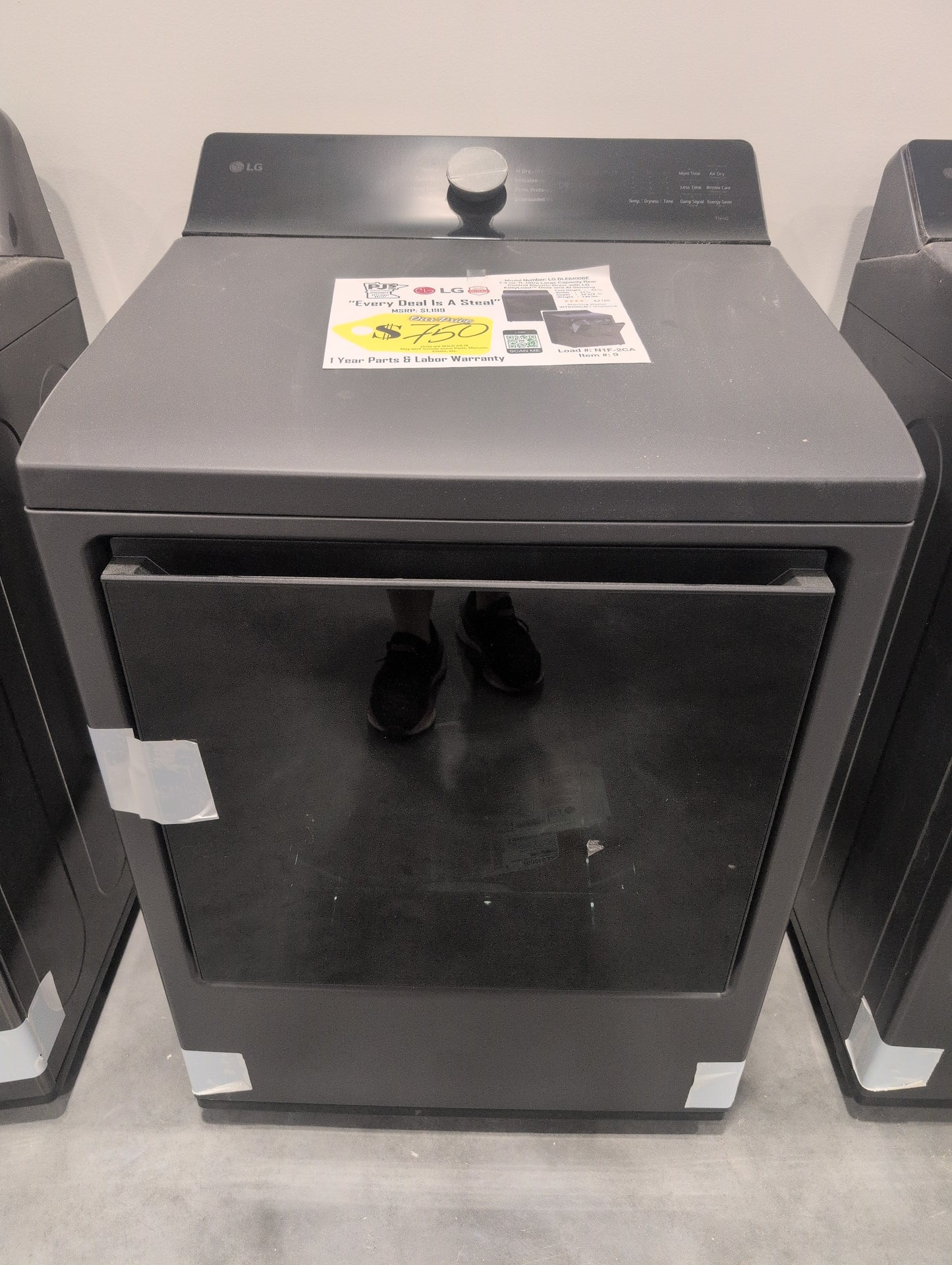 LG DLE8400BE 27 Inch Top Load Electric Dryer with 7.3 cu ft Capacity, EasyLoad™, AI Sensor Dry™, Smart Pairing™, ThinQ® Smart Technology, FlowSense® Duct Clogging and Energy Star Certified