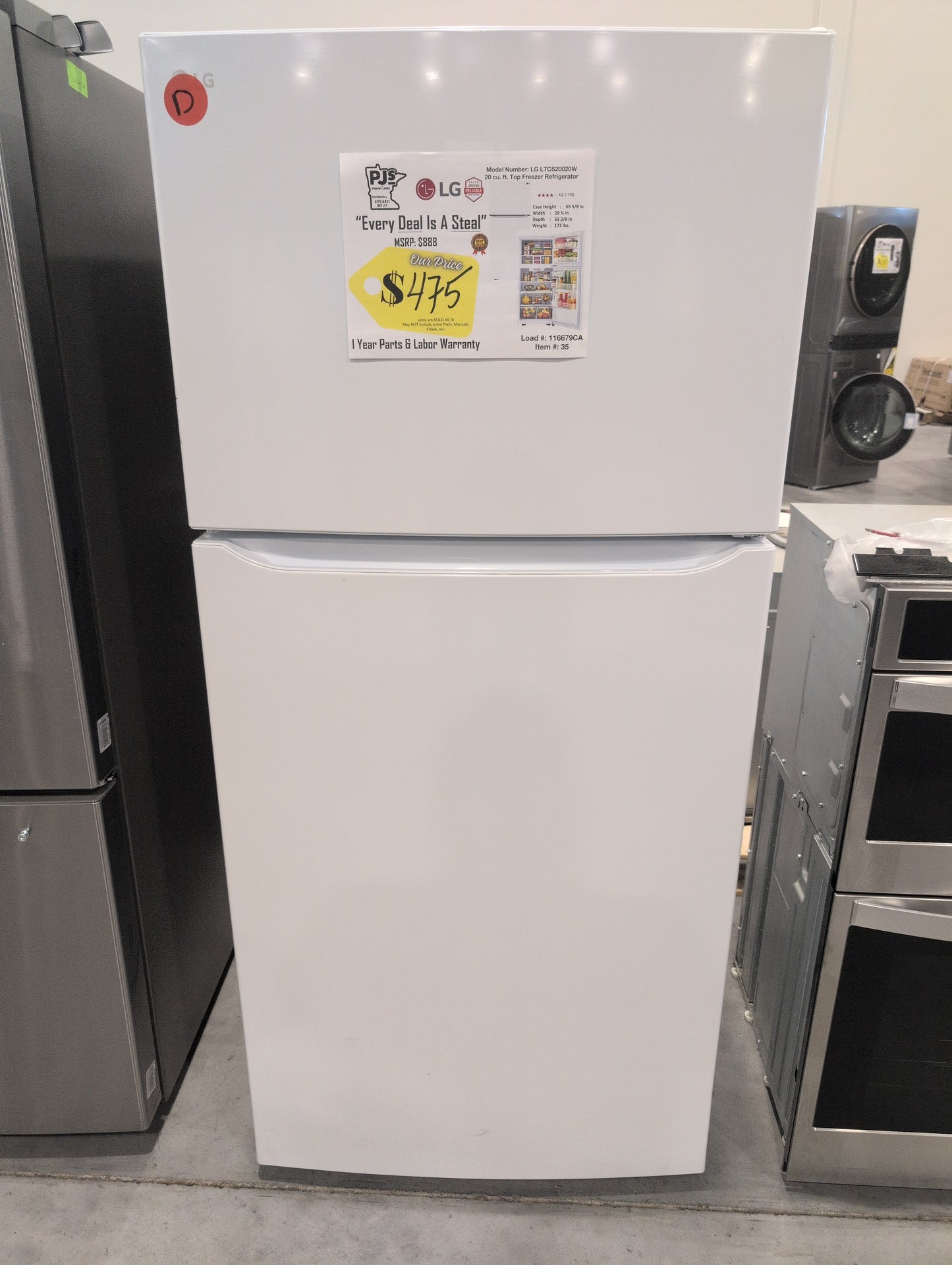 LG  LTCS20020W 30 Inch Top Freezer Refrigerator with 20.2 Cu. Ft. Total Capacity, Adjustable Glass Shelves, Humidity-Controlled Crispers, Digital Temperature Controls, LED Lights, Reversible Door, and ENERGY STAR Qualified: Smooth White
