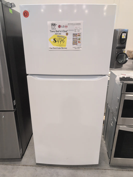 LG  LTCS20020W 30 Inch Top Freezer Refrigerator with 20.2 Cu. Ft. Total Capacity, Adjustable Glass Shelves, Humidity-Controlled Crispers, Digital Temperature Controls, LED Lights, Reversible Door, and ENERGY STAR Qualified: Smooth White