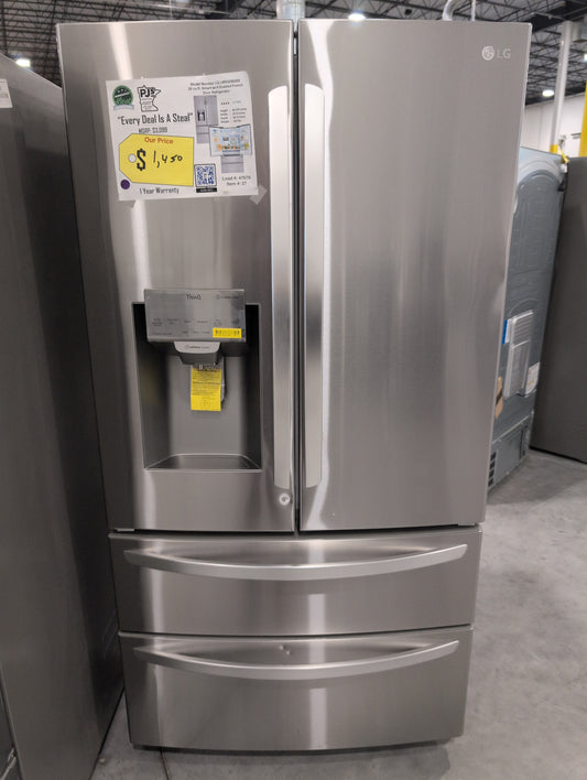 LG LMXS28626S 28 cu.ft. 4-Door French Door, Standard Depth, Ice & Water, Double Freezer, Stainless Steel