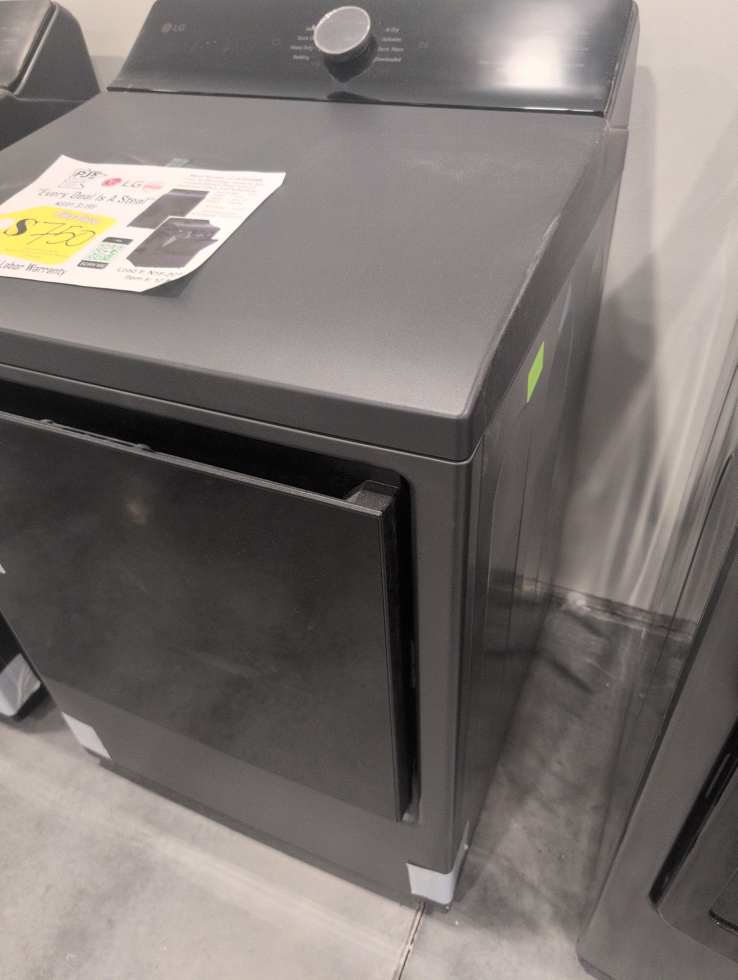 LG DLE8400BE 27 Inch Top Load Electric Dryer with 7.3 cu ft Capacity, EasyLoad™, AI Sensor Dry™, Smart Pairing™, ThinQ® Smart Technology, FlowSense® Duct Clogging and Energy Star Certified