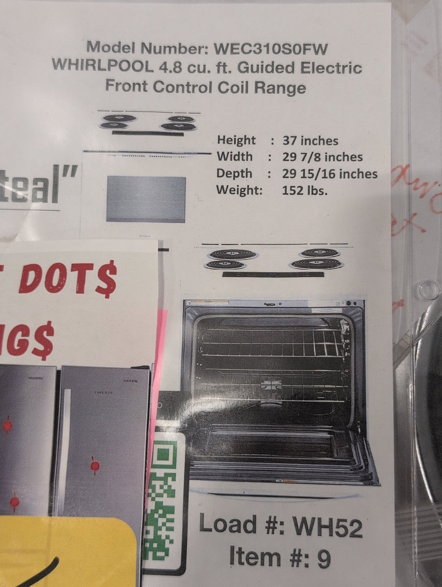 WHIRLPOOL WEC310S0FW 4.8 cu. ft. Slide-In Front Control Coil Top Electric Range