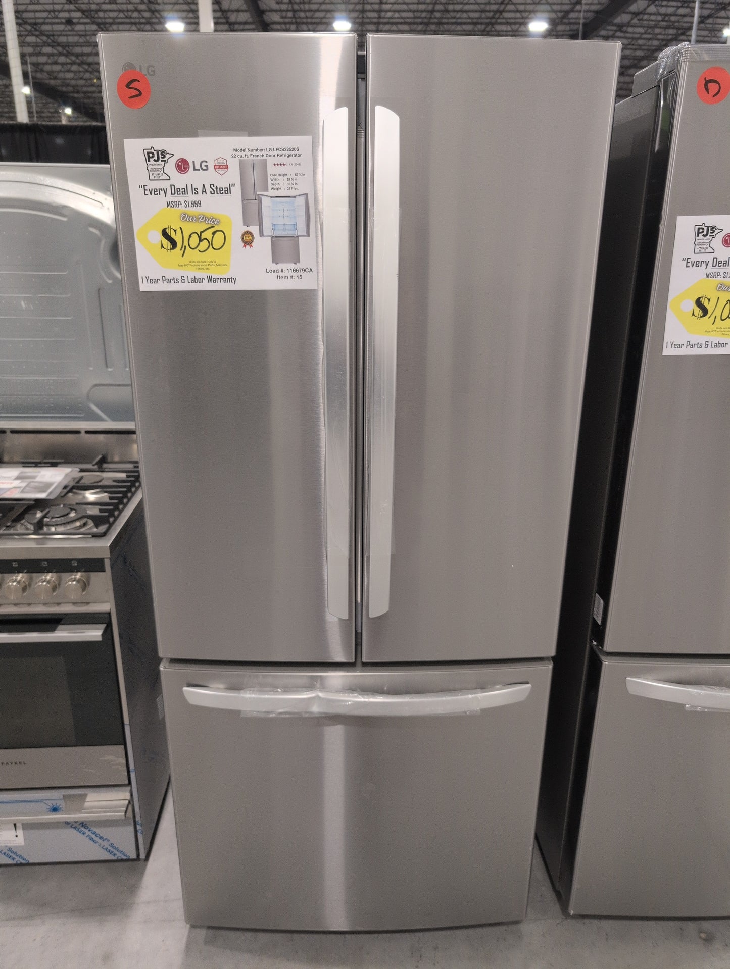 LG LFCS22520S 30 Inch French Door Refrigerator with 21.8 Cu. Ft. Capacity, Glide N' Serve™ Drawer, SpillProtector™ Shelves, Smart Cooling® and Factory Installed Ice Maker: Stainless Steel