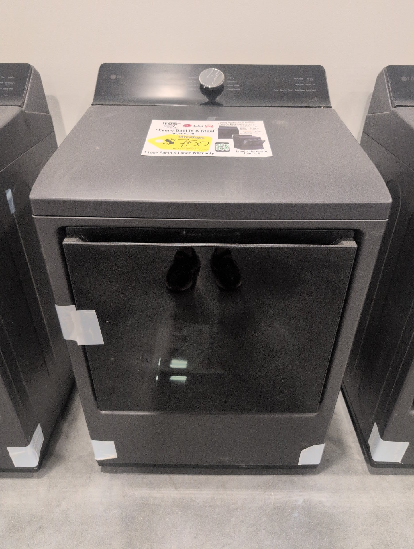 LG DLE8400BE 27 Inch Top Load Electric Dryer with 7.3 cu ft Capacity, EasyLoad™, AI Sensor Dry™, Smart Pairing™, ThinQ® Smart Technology, FlowSense® Duct Clogging and Energy Star Certified