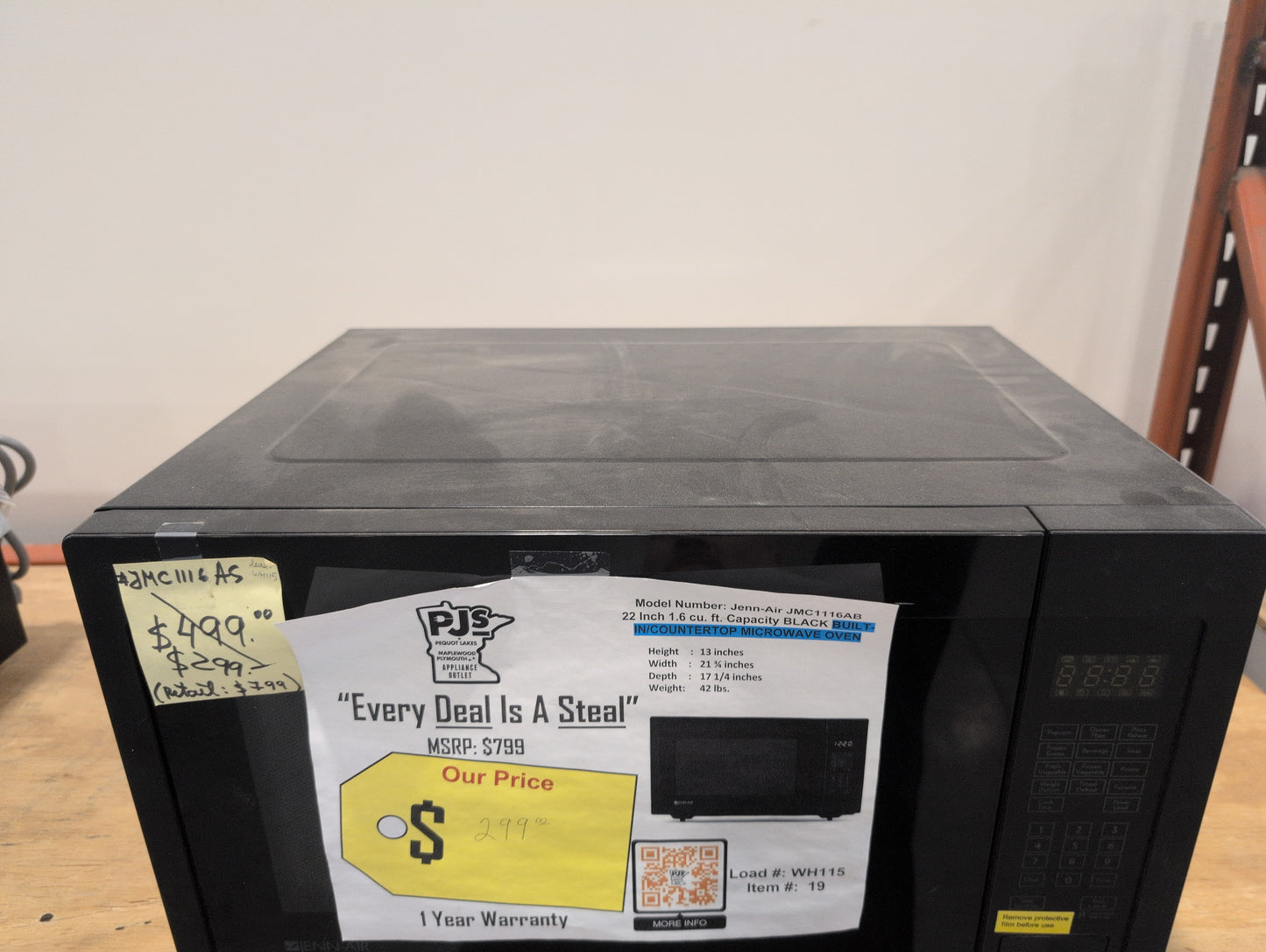 JENNAIR JMC1116AB 22 Inch Built-In Countertop Microwave Oven with 1200 Cooking Watts: Black Floating Glass