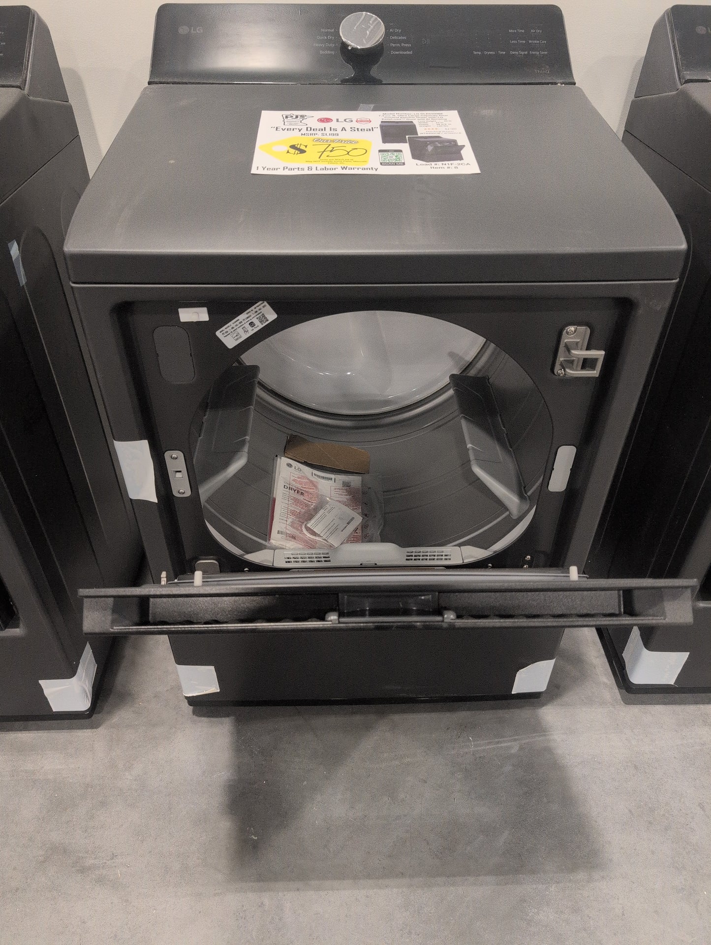 LG DLE8400BE 27 Inch Top Load Electric Dryer with 7.3 cu ft Capacity, EasyLoad™, AI Sensor Dry™, Smart Pairing™, ThinQ® Smart Technology, FlowSense® Duct Clogging and Energy Star Certified