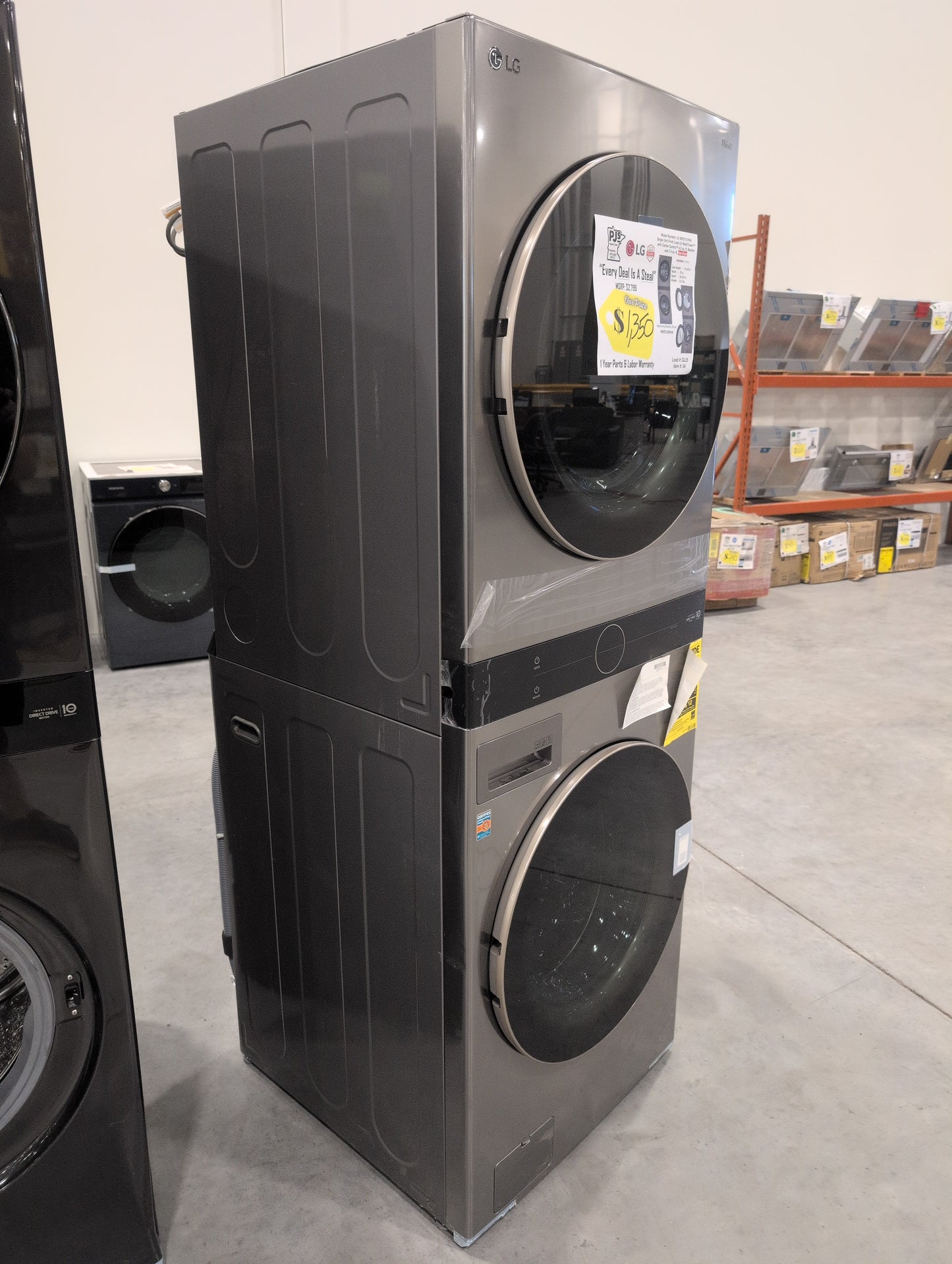 LG WKG101HVA 27 Inch Smart Gas WashTower with 4.5 Cu. Ft. Washer Capacity, 7.4 Cu. Ft. Dryer Capacity, Single Unit WashTower™ Design, Built-In Intelligence, Allergiene™ Wash Cycle, Sensor Dry, and ENERGY STAR® Certified