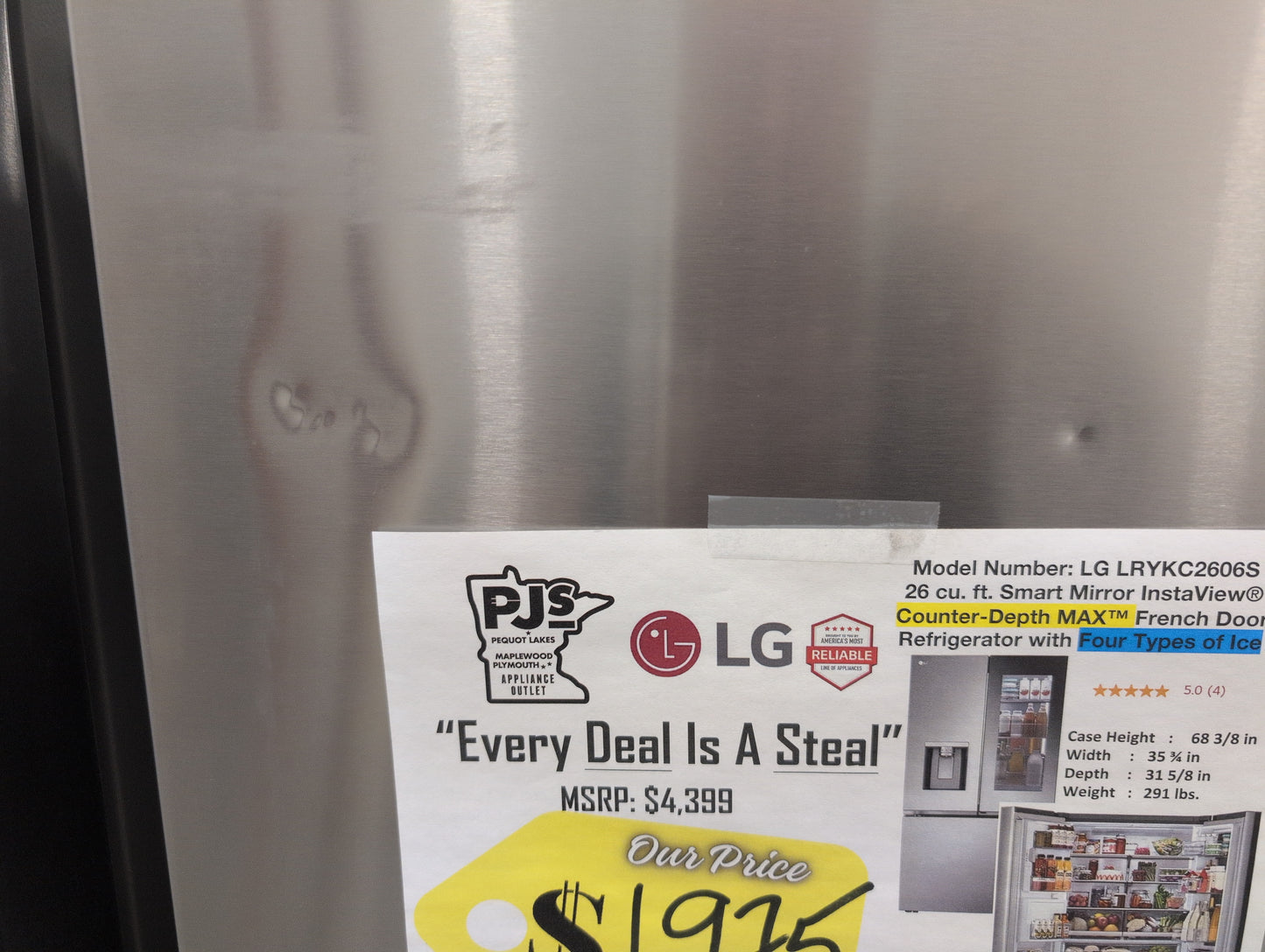 LG LRYKC2606S 36 Inch Counter-Depth MAX™ Smart French Door Refrigerator with 26 Cu. Ft. Capacity, 4 Split Shelves, UVnano™ Dispenser, 3 Ice Maker, and ADA Compliant: PrintProof™ Stainless Steel