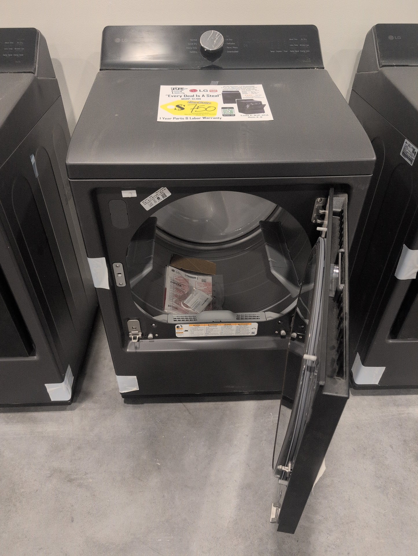 LG DLE8400BE 27 Inch Top Load Electric Dryer with 7.3 cu ft Capacity, EasyLoad™, AI Sensor Dry™, Smart Pairing™, ThinQ® Smart Technology, FlowSense® Duct Clogging and Energy Star Certified