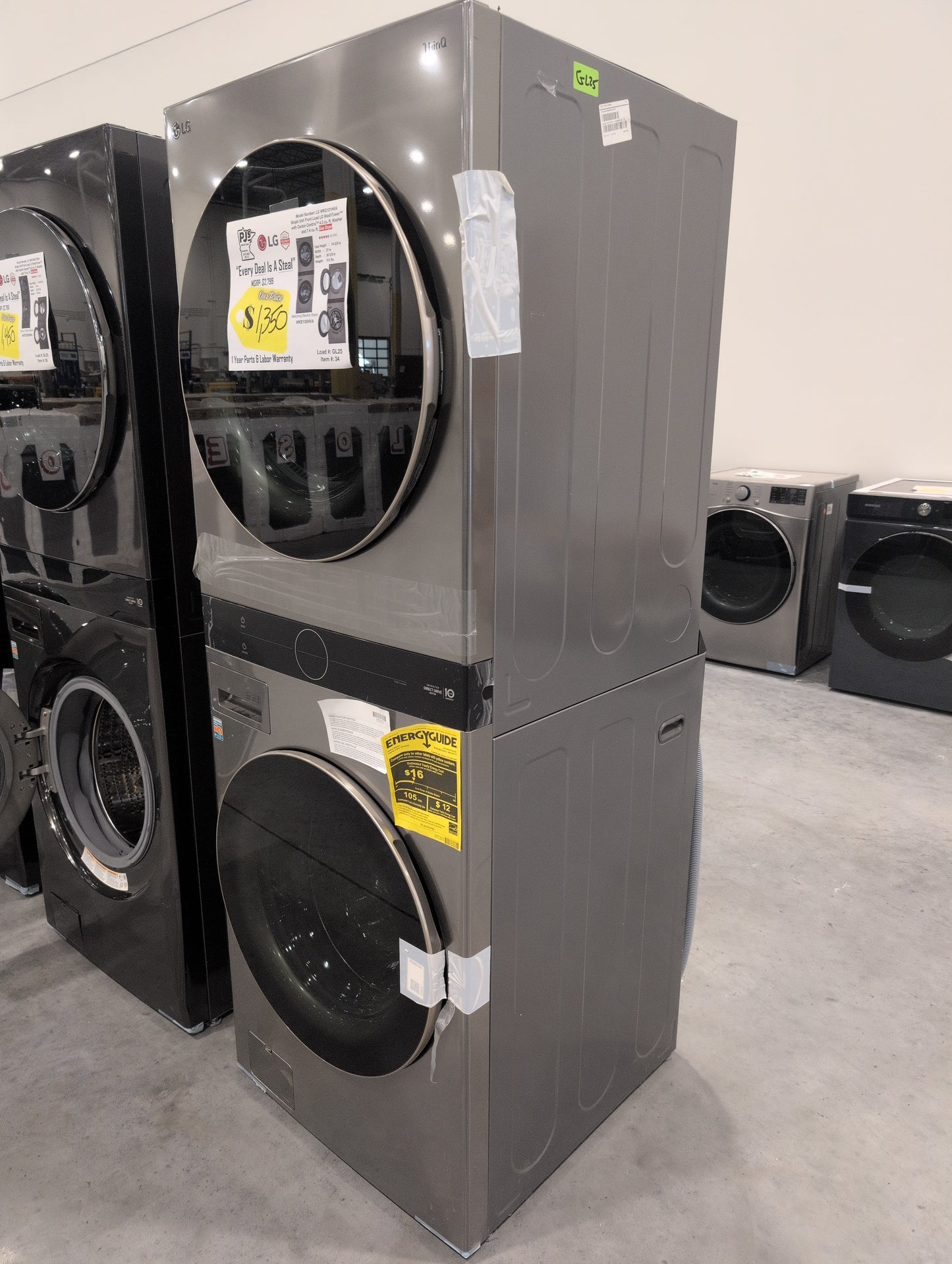 LG WKG101HVA 27 Inch Smart Gas WashTower with 4.5 Cu. Ft. Washer Capacity, 7.4 Cu. Ft. Dryer Capacity, Single Unit WashTower™ Design, Built-In Intelligence, Allergiene™ Wash Cycle, Sensor Dry, and ENERGY STAR® Certified