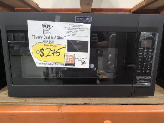 Maytag MMV4207JK 30 Inch Over-the-Range Microwave Oven with 950 Cooking Watts, 400 CFM, Sensor Reheat, Multiple Speed Exhaust Fan, Charcoal Odor Filter, Control Lock, and 1.9 Cu. Ft. Capacity: Cast Iron Black