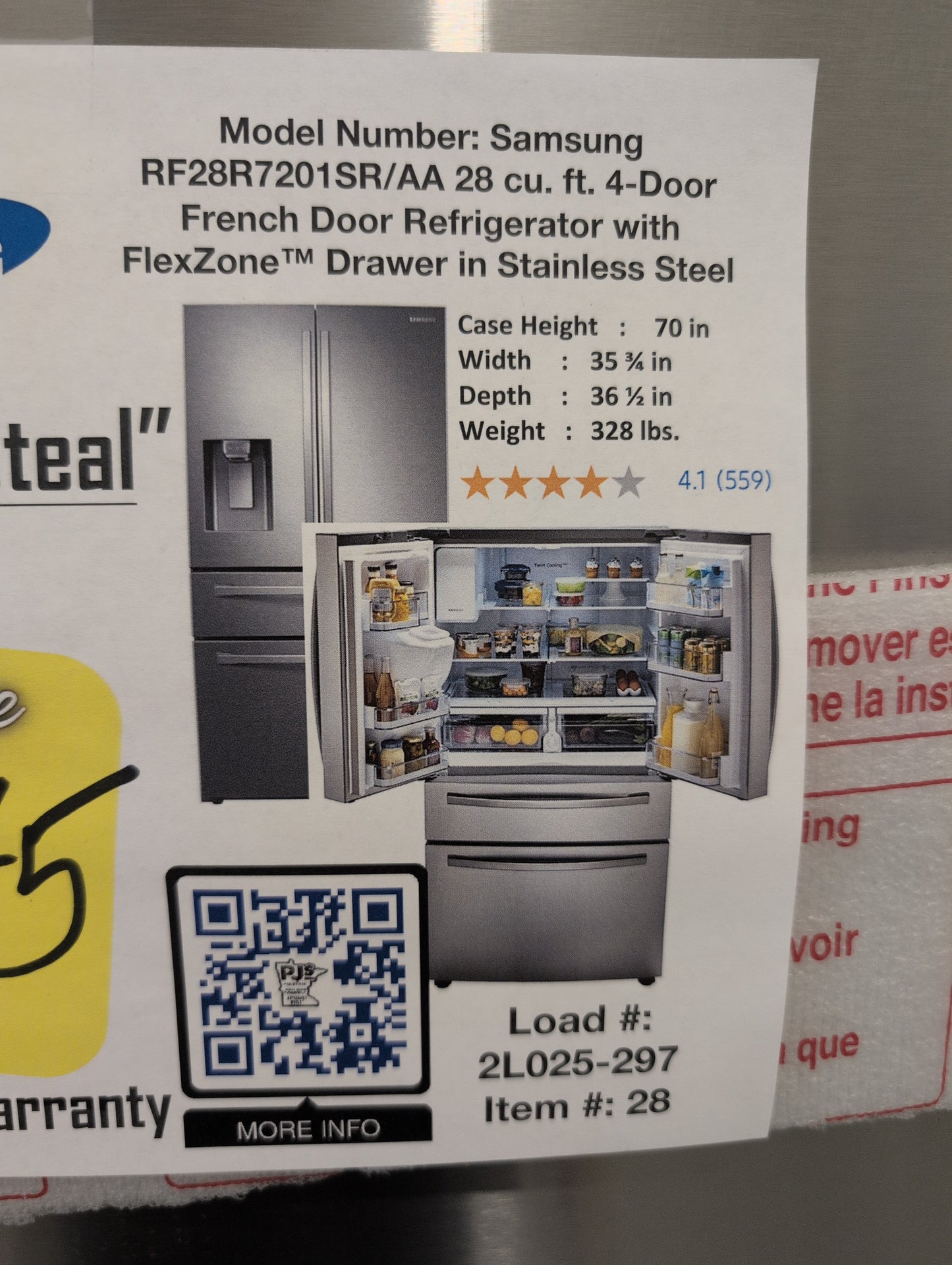 SAMSUNG RF28R7201SR/AA 28 cu. ft. 4-Door French Door Refrigerator with FlexZone™ Drawer in Stainless Steel