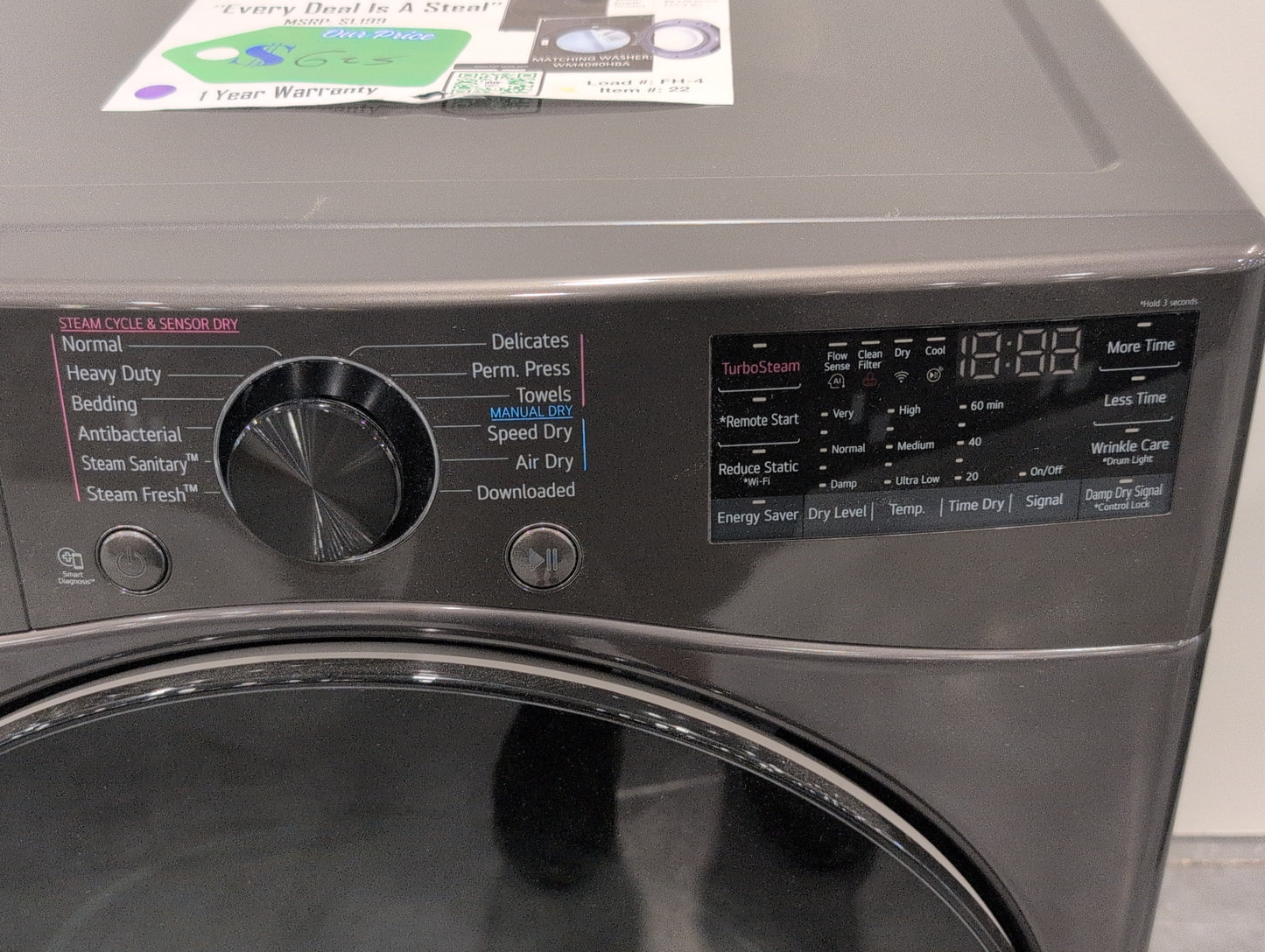 LG DLEX4080B 7.4 cu. ft. Smart Front Load Energy Star Electric Dryer with Sensor Dry & Steam Technology