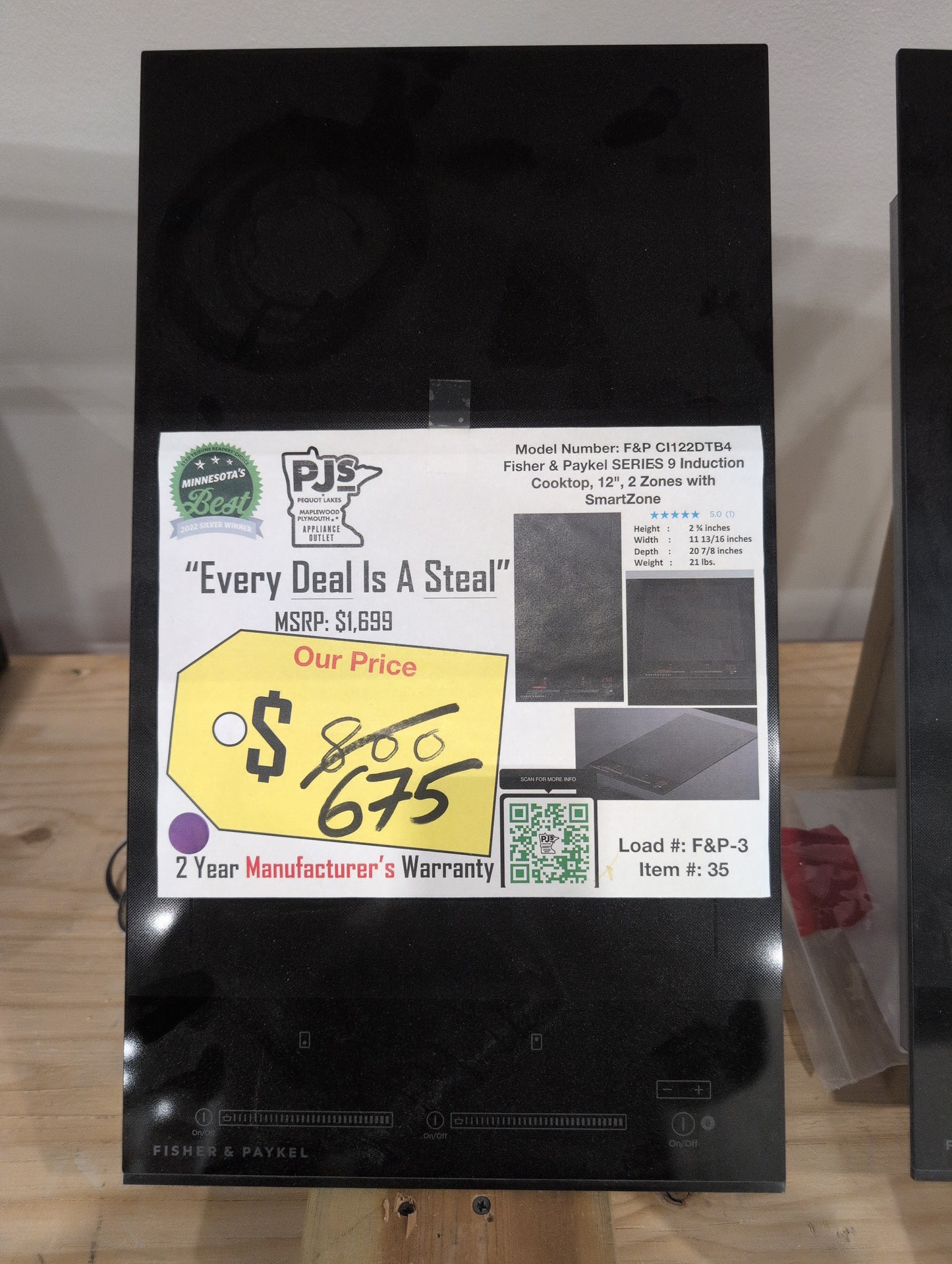 Fisher & Paykel Series 9 Contemporary Series  CI122DTB4 Induction Cooktop with Smoothtop Glass Surface, SmartZone, PowerBoost, Touch&Slide, GentleHeat, Auto Cut-Off Timer, Child Safe and ADA Compliant: 12 Inches, 2 Cooking Zones