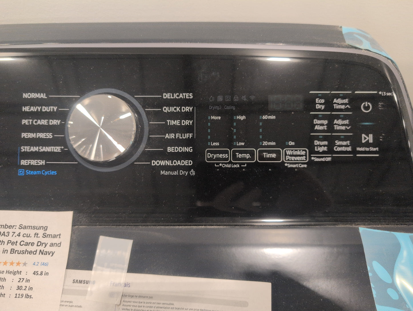 Samsung DVE54CG7150DA3 7.4 Cu. Ft. Smart Electric Dryer with Steam and Pet Care Dry - Brushed Navy