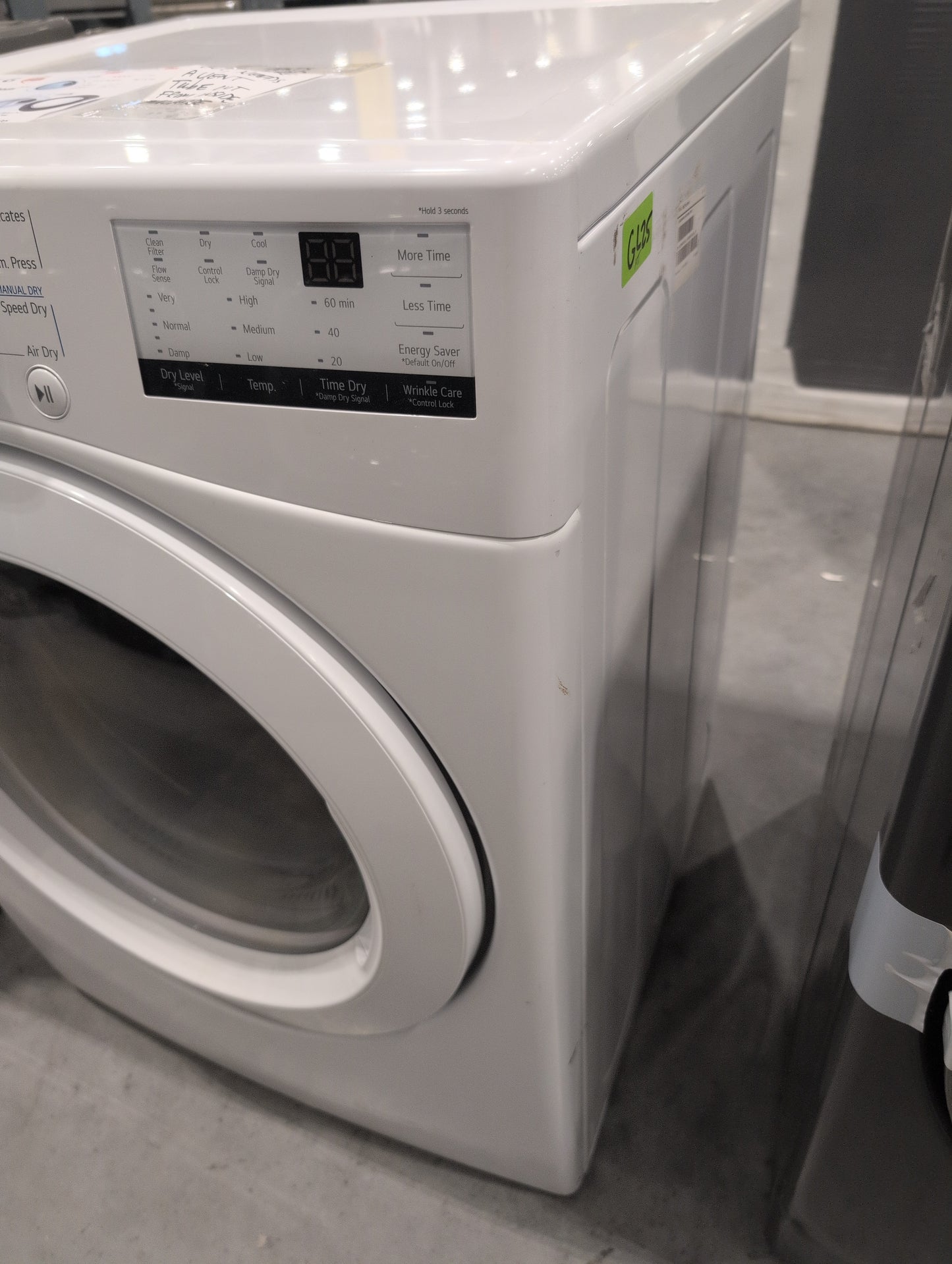 LG DLG3401W 27 Inch Gas Dryer with 7.4 Cu. Ft. Capacity, 8 Dryer Programs, Sensor Dry, FlowSense™ Indicator, Dial-A-Cycle™, LoDecibel™ Operation, SmartDiagnosis™, and Energy Star Certified