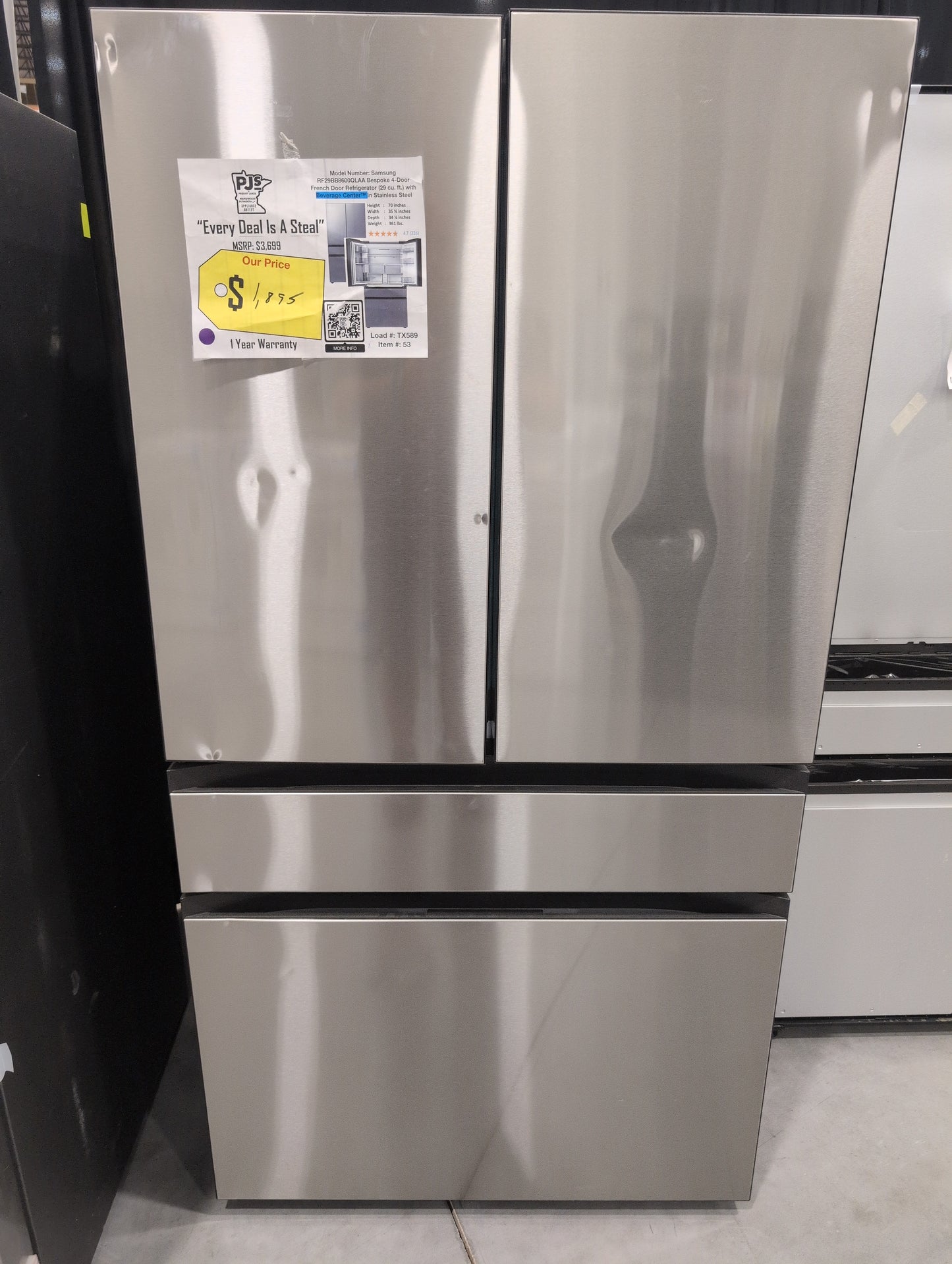 Samsung Bespoke RF29BB8600QLAA 29 cu. ft. Standard Depth 4-Door French Door Smart Refrigerator in Stainless Steel with Beverage Center