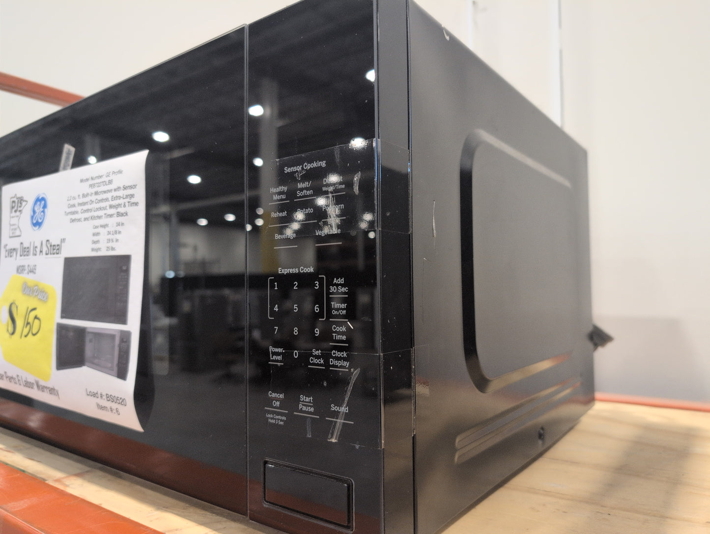 GE Profile PEB7227DLBB 2.2 cu. ft. Built-In Microwave with Sensor Cook, Instant On Controls, Extra-Large Turntable, Control Lockout, Weight &amp; Time Defrost, and Kitchen Timer: Black