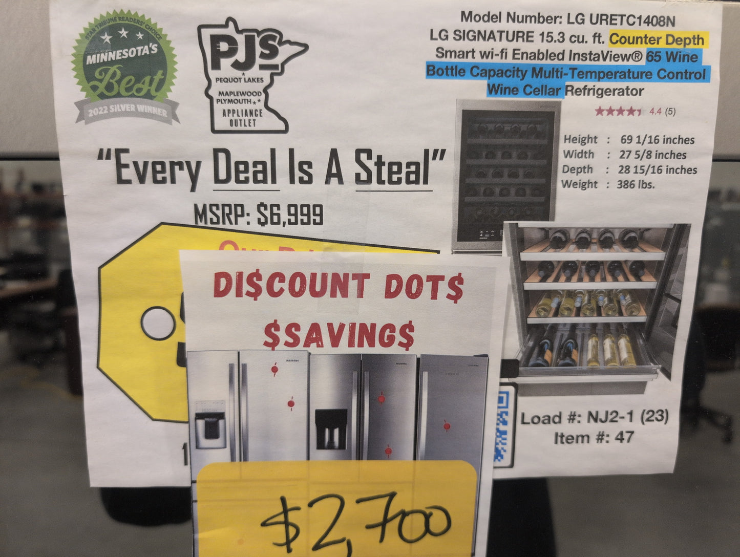 LG URETC1408N SIGNATURE 15 cu. ft. Smart wi-fi Enabled InstaView® Wine Cellar Refrigerator