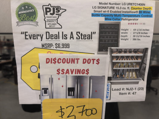 LG URETC1408N SIGNATURE 15 cu. ft. Smart wi-fi Enabled InstaView® Wine Cellar Refrigerator