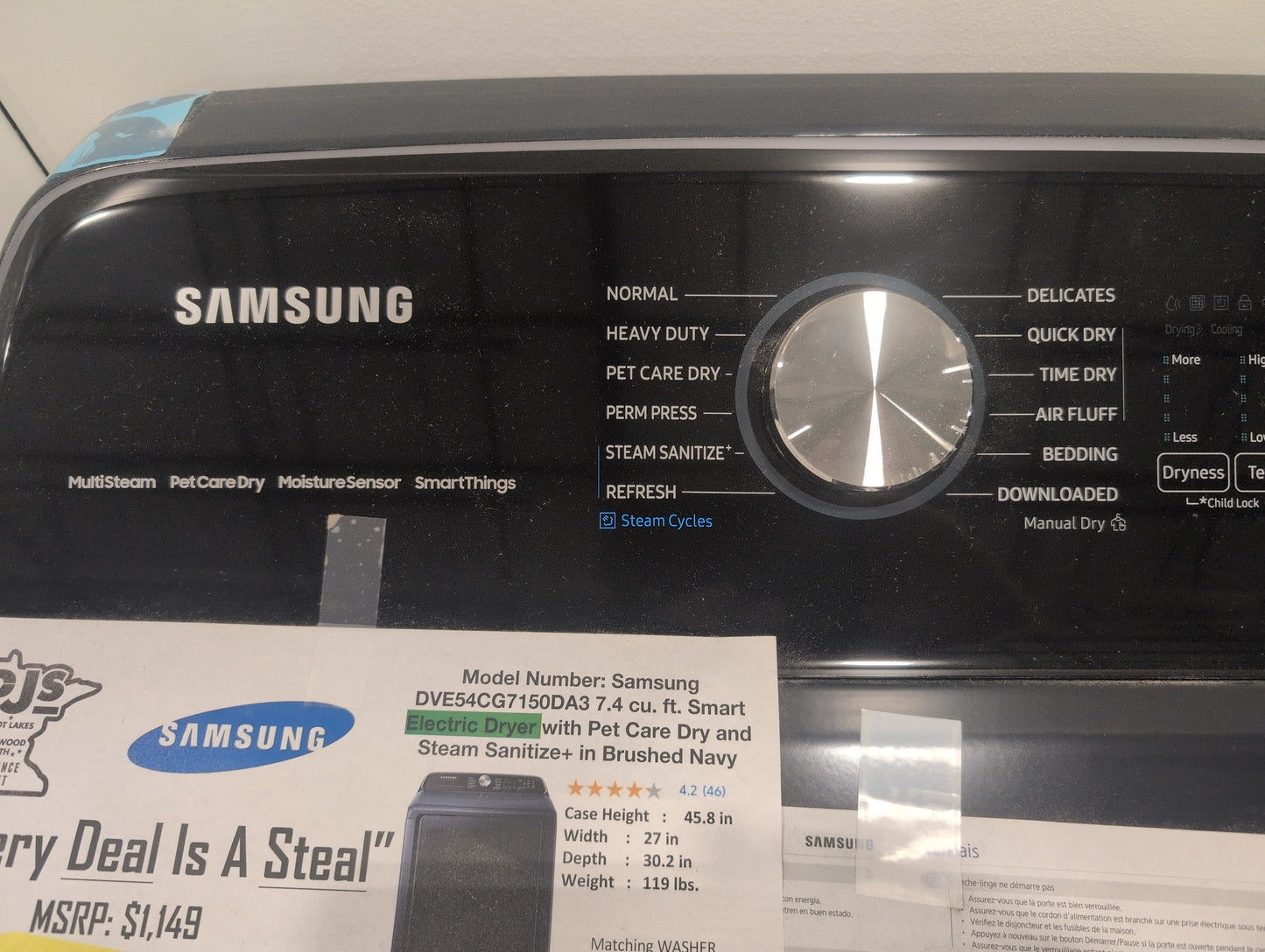 Samsung DVE54CG7150DA3 7.4 Cu. Ft. Smart Electric Dryer with Steam and Pet Care Dry - Brushed Navy