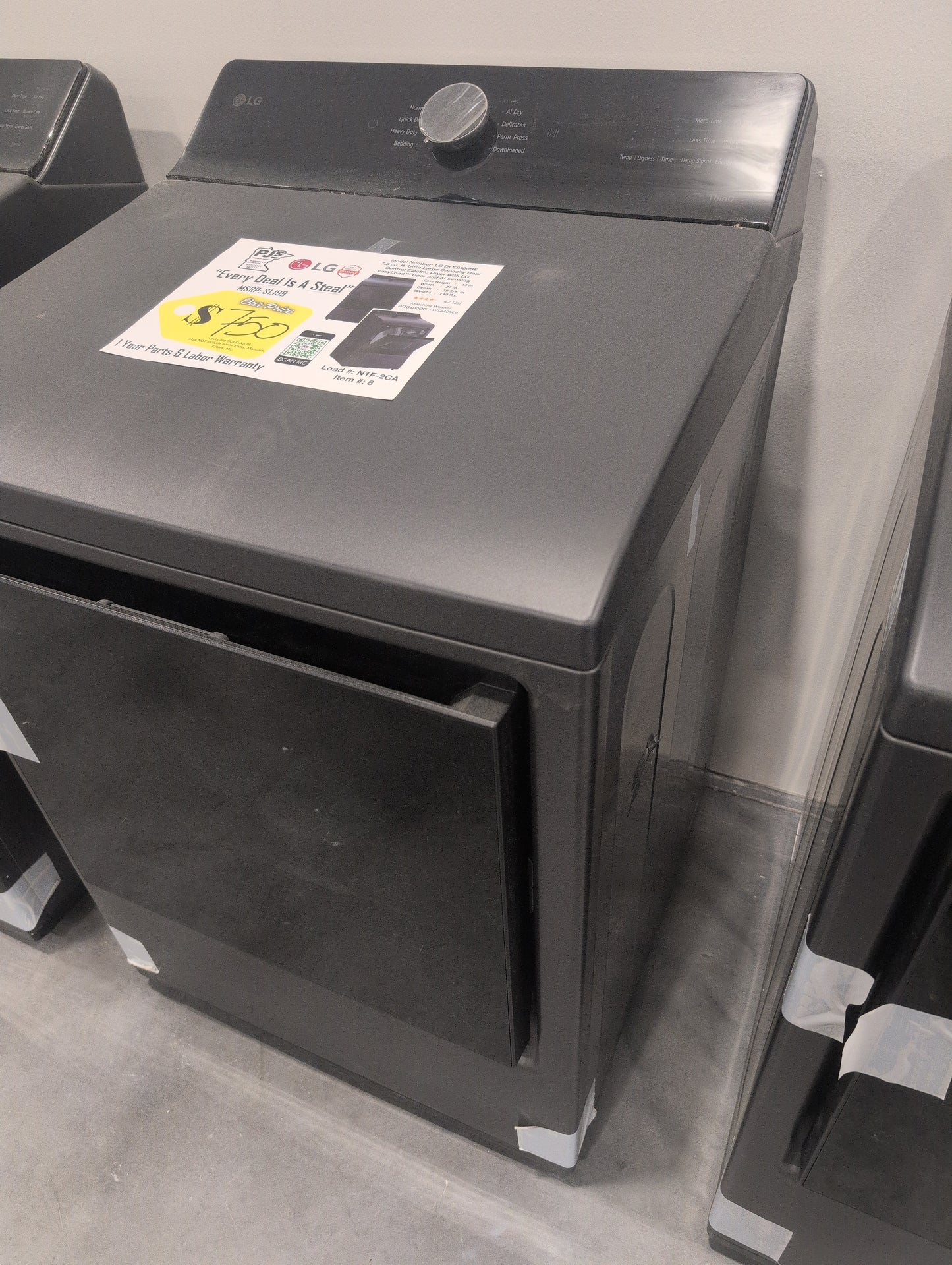 LG DLE8400BE 27 Inch Top Load Electric Dryer with 7.3 cu ft Capacity, EasyLoad™, AI Sensor Dry™, Smart Pairing™, ThinQ® Smart Technology, FlowSense® Duct Clogging and Energy Star Certified