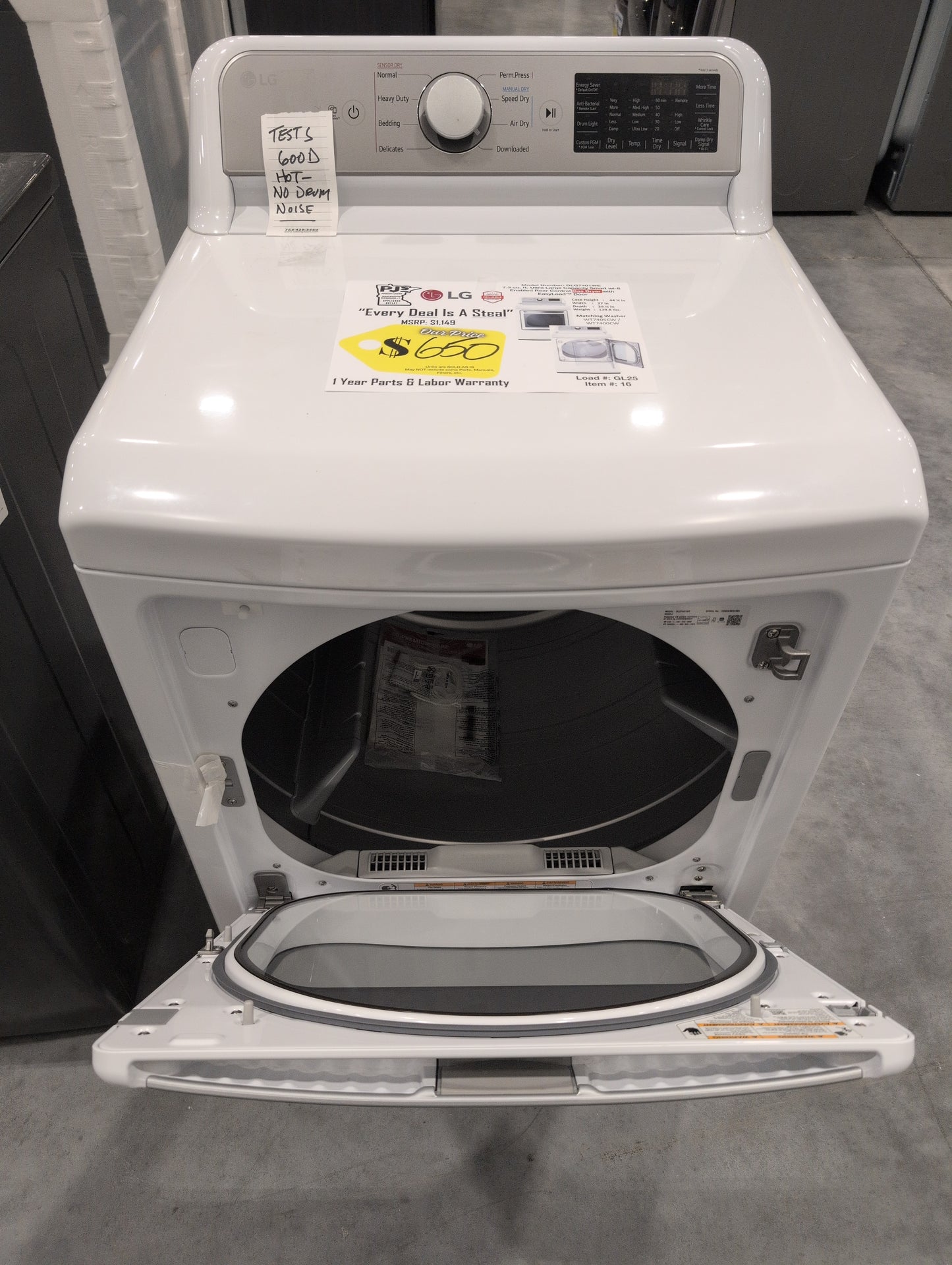 LG DLG7401WE 27 Inch Smart Gas Dryer with 7.3 Cu. Ft. Capacity, 8 Dry Cycles, 12 Dry Options, Sensor Dry, EasyLoad™ Door, ThinQ® Technology, SmartDiagnosis™, and Energy Star Certified: White