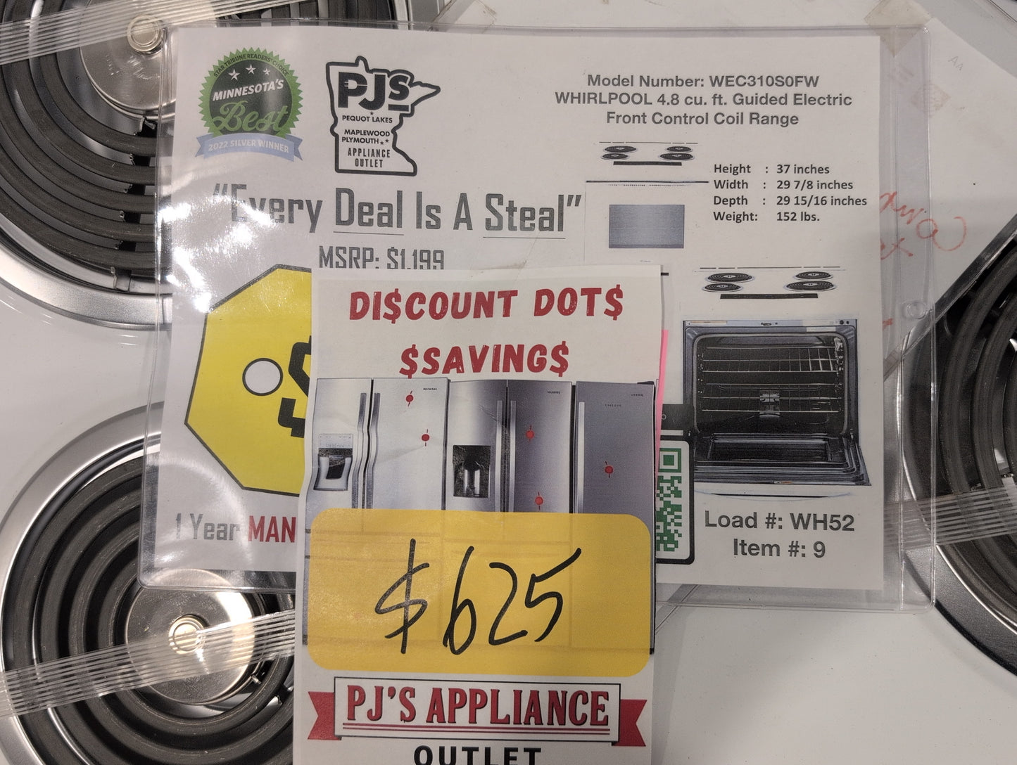 WHIRLPOOL WEC310S0FW 4.8 cu. ft. Slide-In Front Control Coil Top Electric Range
