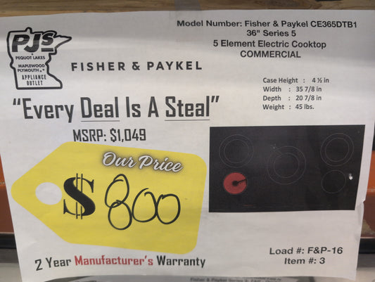 Fisher & Paykel Series 5 Contemporary Series  CE365DTB1 36 Inch Electric Cooktop with 5 Heating Elements, 3 Dual Zones, Auto Rapid Heat, Auto Spill Detection, Hot Surface Indicators and Touch Slide Controls