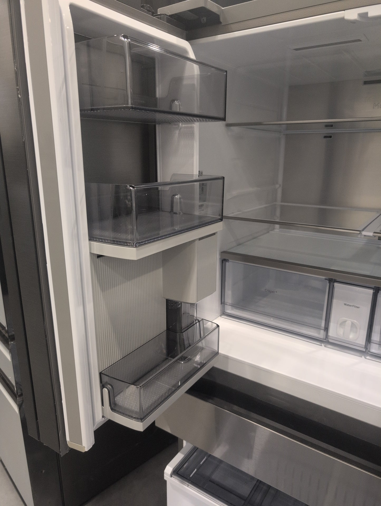 SAMSUNG RF29BB8900QKAA Bespoke 4-Door French Door Refrigerator (29 cu. ft.) - in Charcoal Glass Top and Family Hub™ Panels with Stainless Steel Middle and Bottom Panels