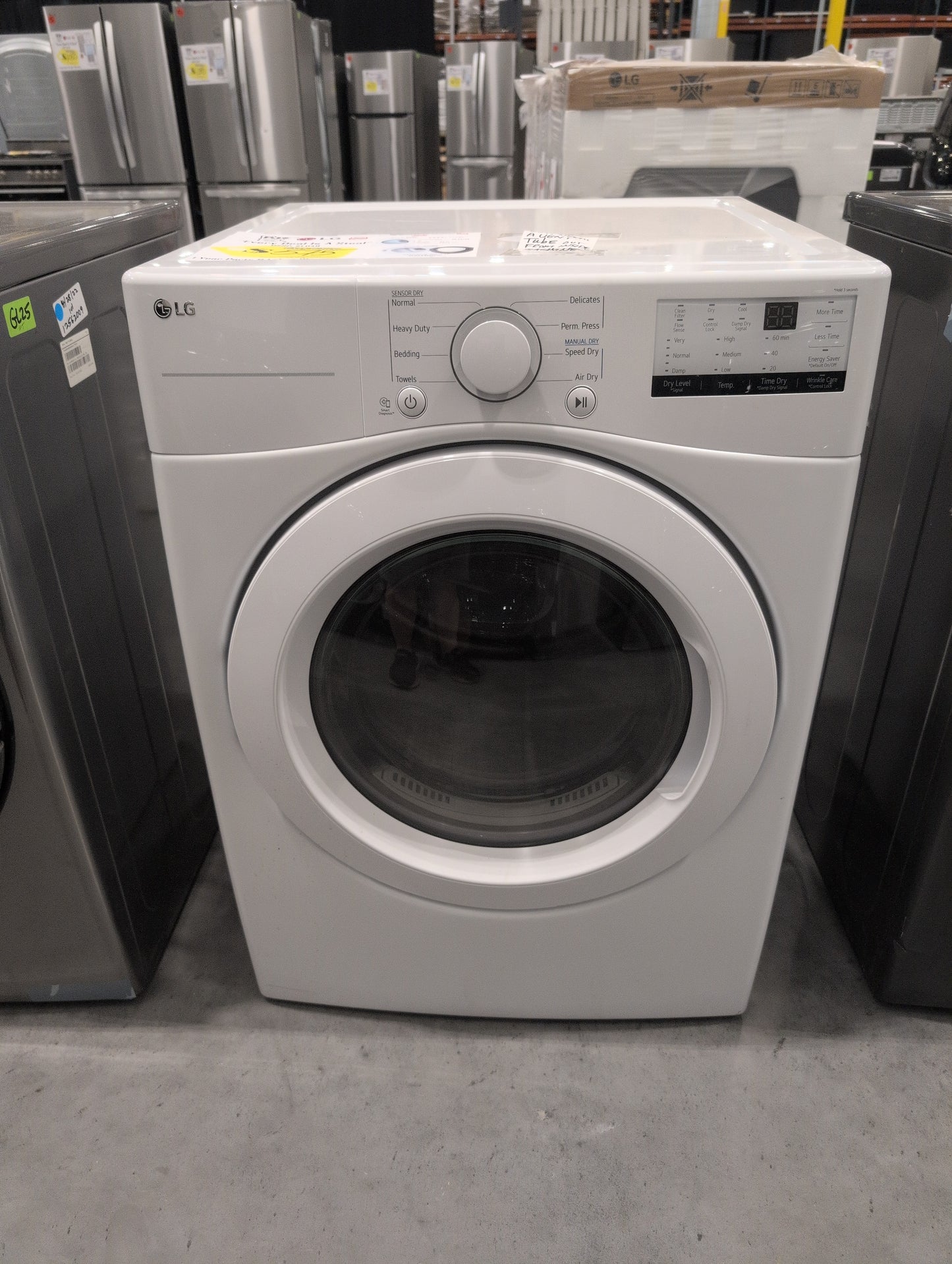 LG DLG3401W 27 Inch Gas Dryer with 7.4 Cu. Ft. Capacity, 8 Dryer Programs, Sensor Dry, FlowSense™ Indicator, Dial-A-Cycle™, LoDecibel™ Operation, SmartDiagnosis™, and Energy Star Certified