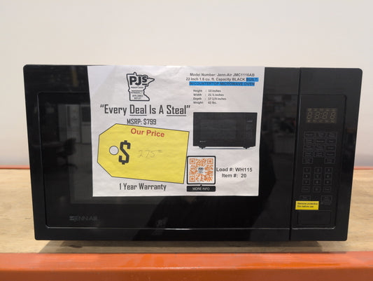 JENNAIR JMC1116AB 22 Inch Built-In Countertop Microwave Oven with 1200 Cooking Watts: Black Floating Glass