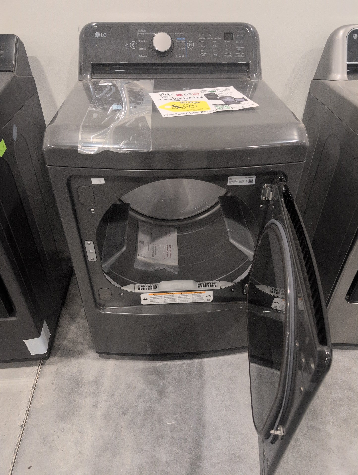 LG  DLE7150M 27 Inch Electric Dryer with 7.3 Cu. Ft. Capacity, 8 Dryer Programs, Sensor Dry, Dial-A Cycle™ Knob, FlowSense™ Duct Clogging Indicator, and Energy Star Certified: Middle Black