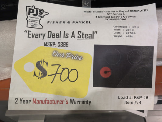 Fisher & Paykel CE304DTB1 30" Series 5 4 Element Electric Cooktop